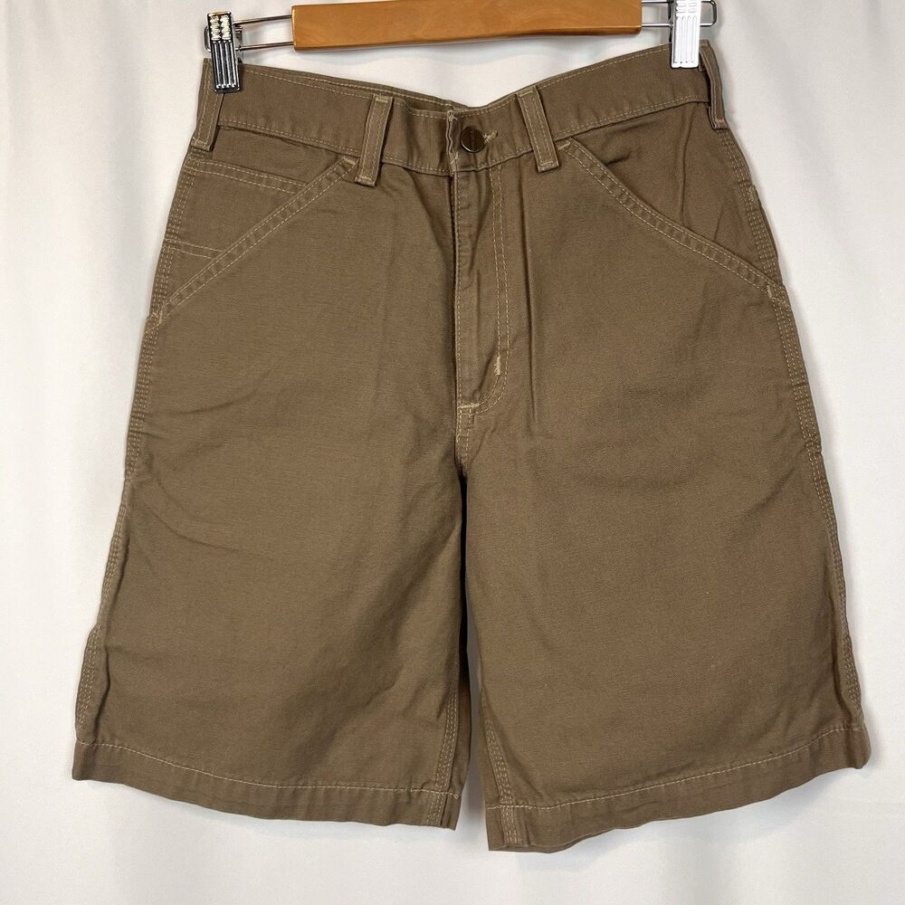 NWT Carhartt Youth Canvas Carpenter Shorts Size 14 Brown Workwear Utility